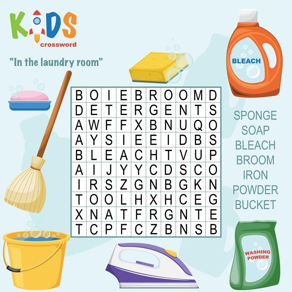 In the laundry room word search crossword vector
