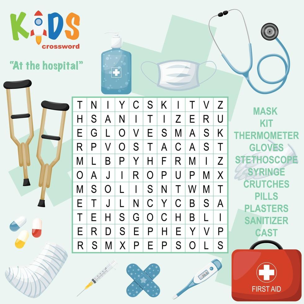 At the hospital word search crossword vector