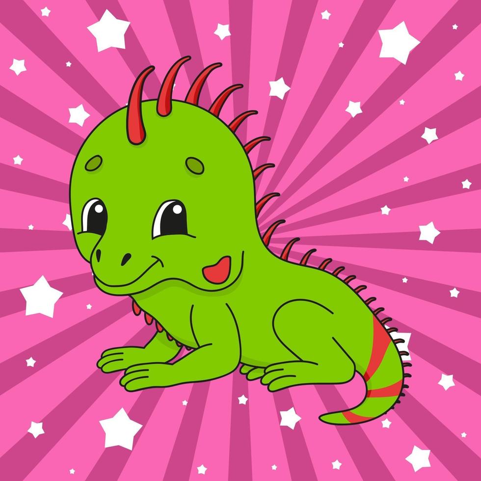 Sticker cute animal iguana vector