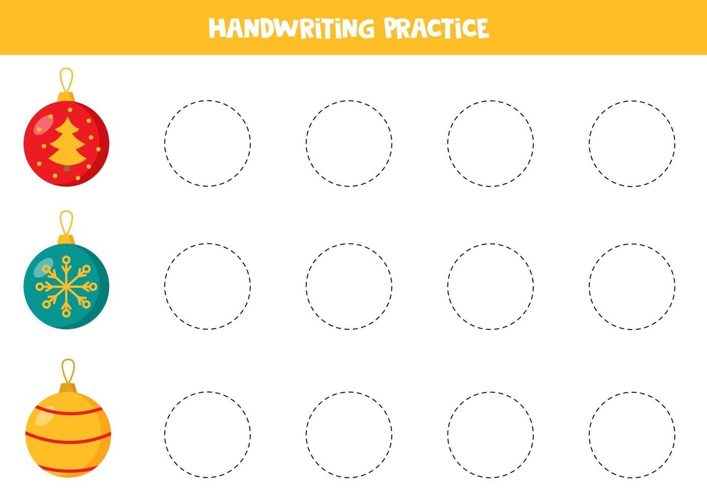 práctica de habilidades de escritura. trazar líneas con bolas de navidad. vector