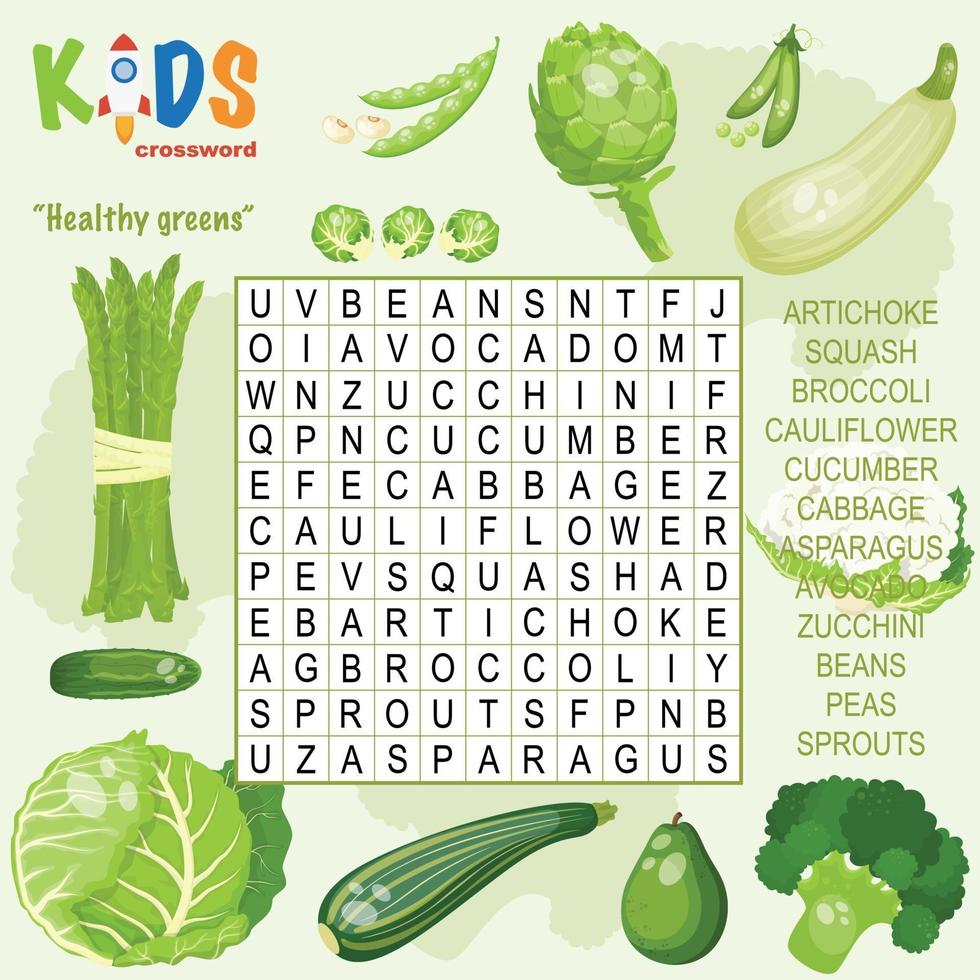 Healthy greens word search crossword vector