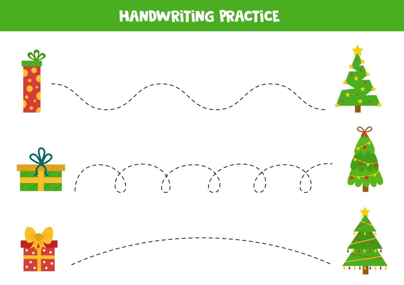 Tracing lines with Christmas present boxes and fir trees. vector