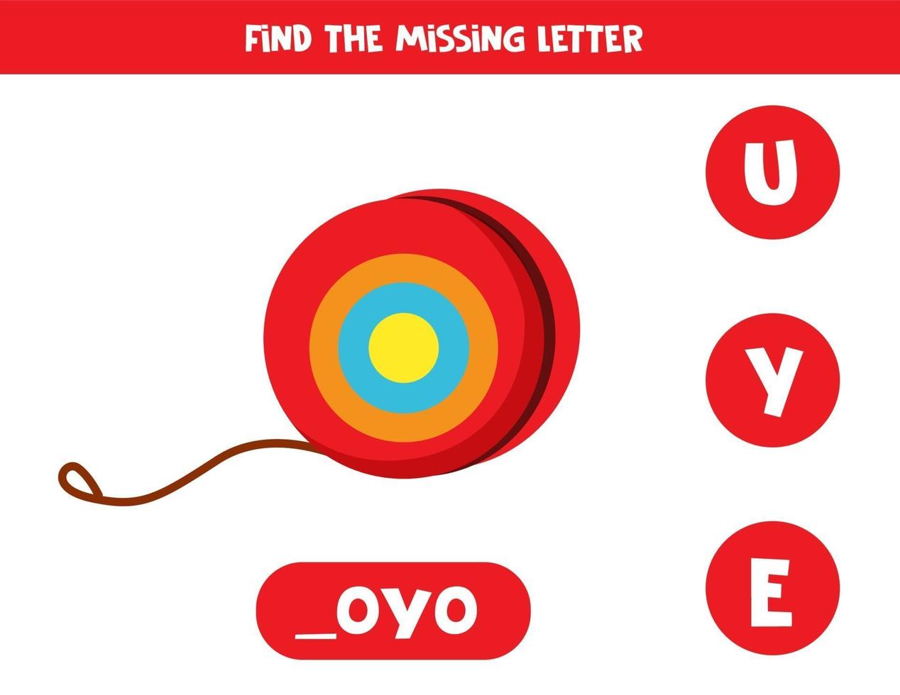 Find missing letter with cute cartoon yoyo. vector