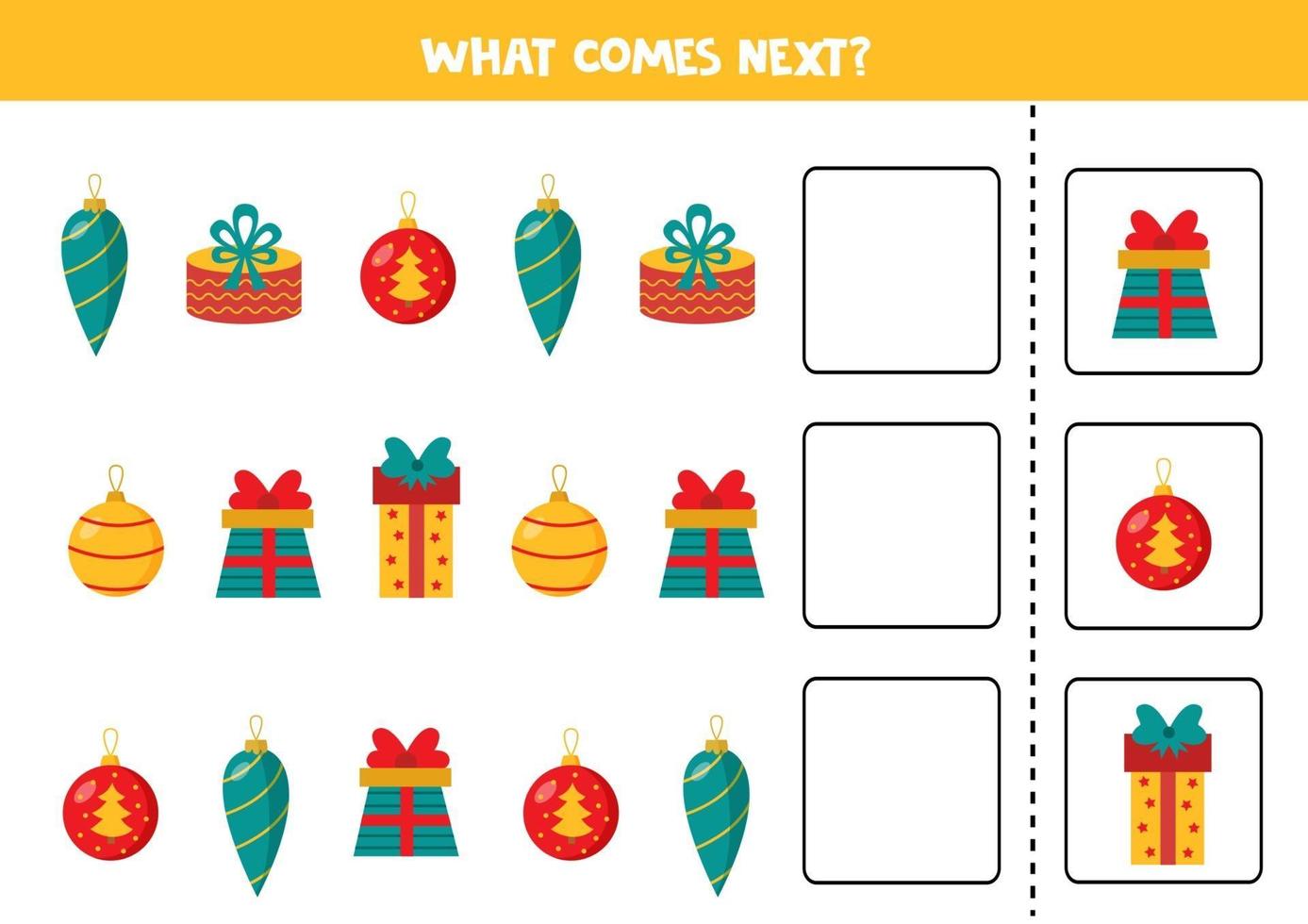What comes next with Christmas balls and Christmas gift boxes. vector
