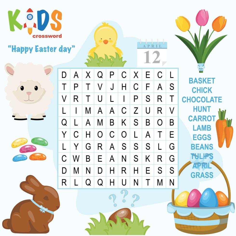 Happy Easter day word search crossword vector