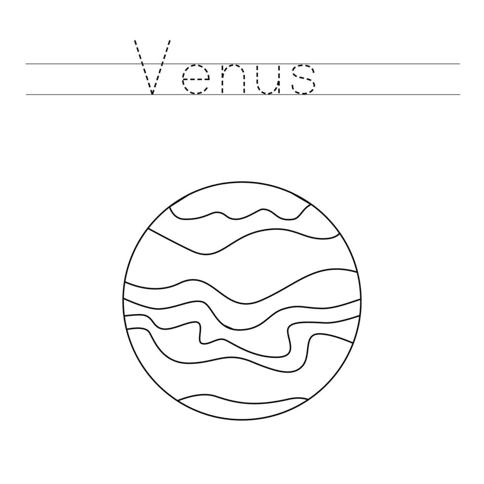 Tracing letters with Venus. Writing practice for kids. vector