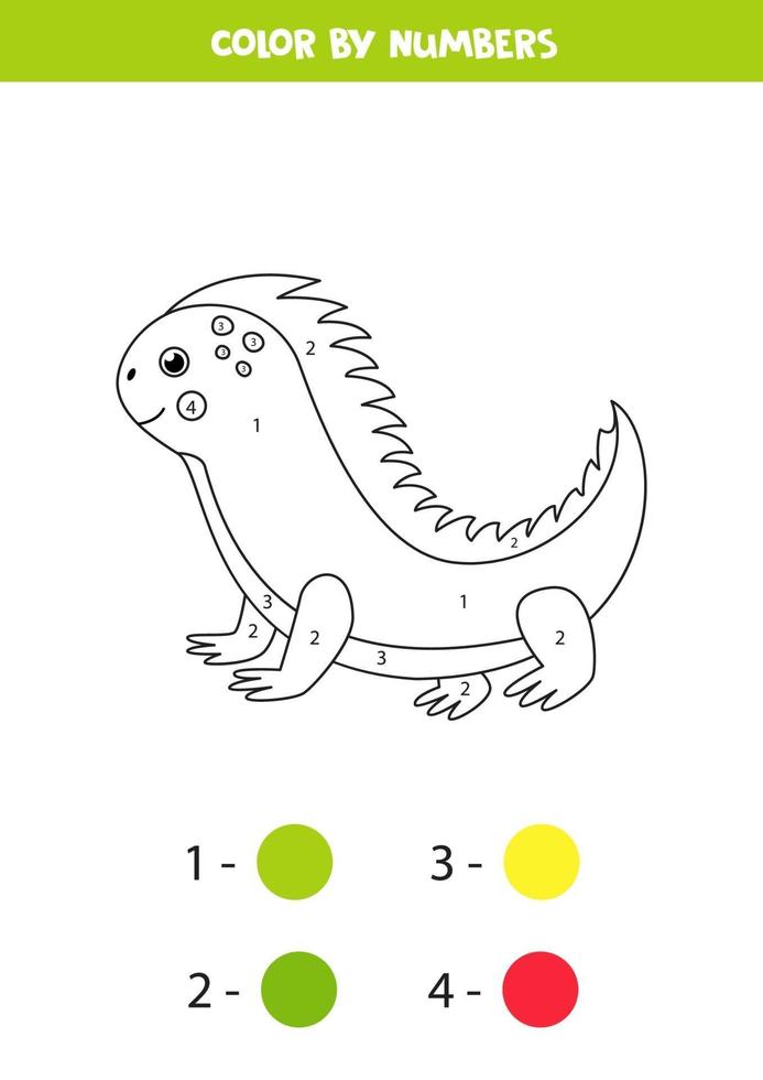 Página para colorear con iguana de dibujos animados lindo. juego educativo. vector