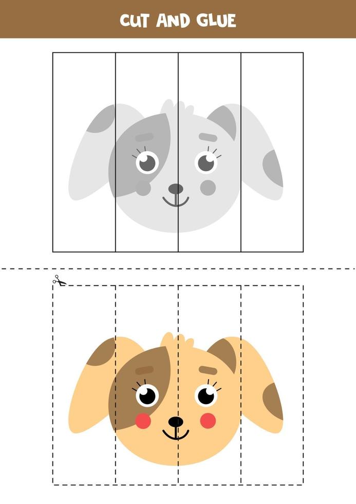 Cut and glue game for kids. Cute cartoon dog. vector