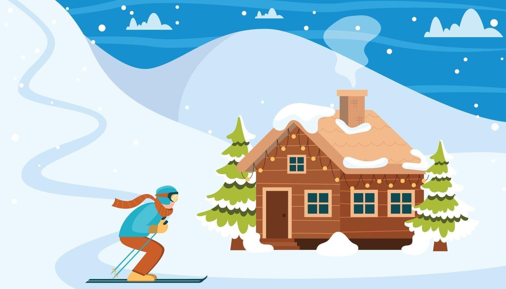 Ski resort landscape vector