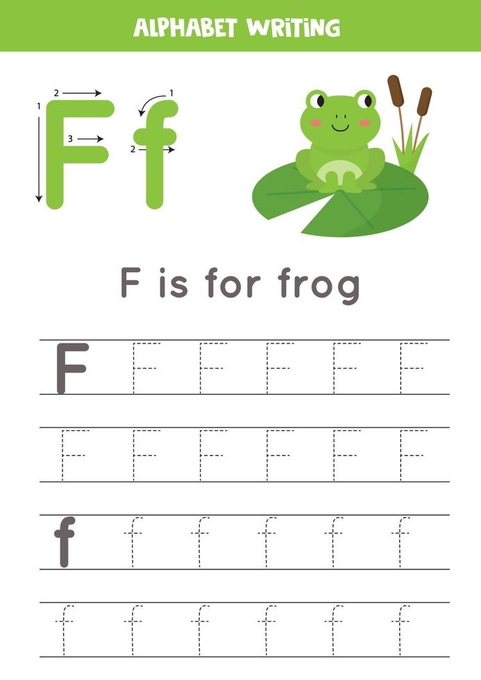 Handwriting practice with alphabet letter. Tracing F. vector