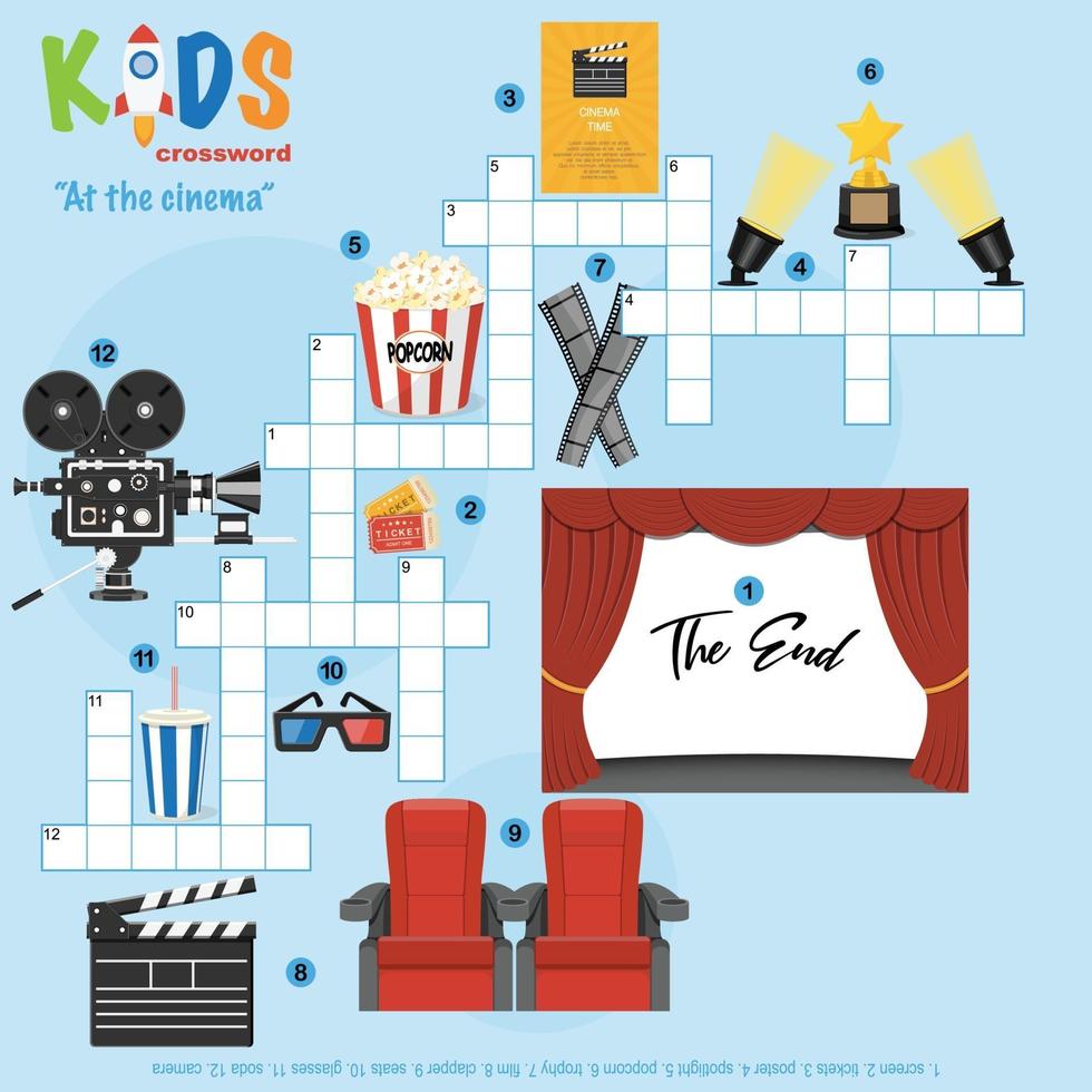 At the cinema crossword puzzle vector