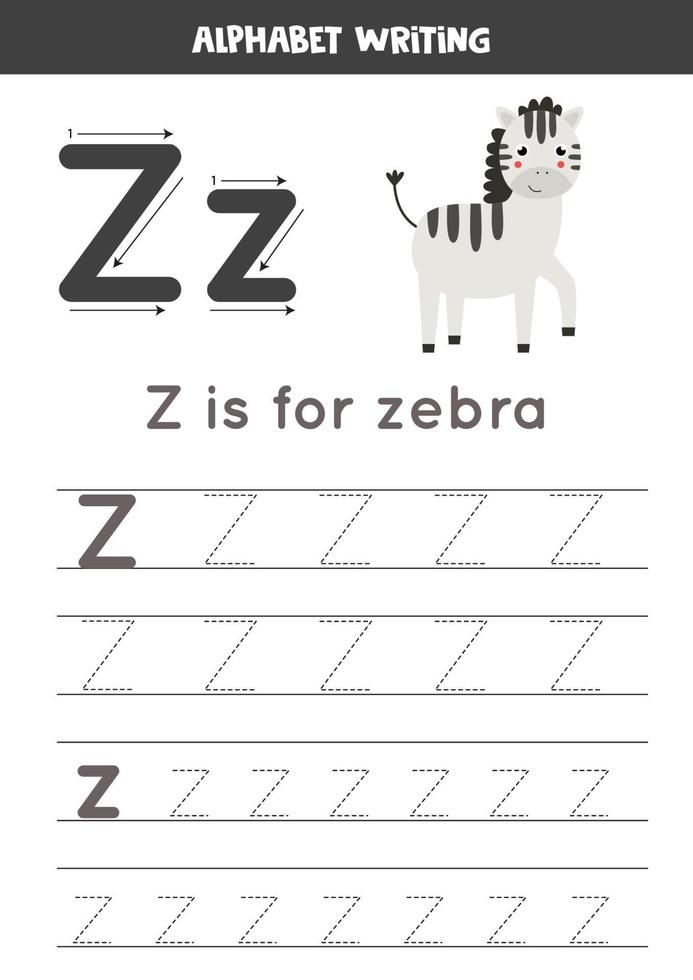 Handwriting practice with alphabet letter. Tracing Z. vector