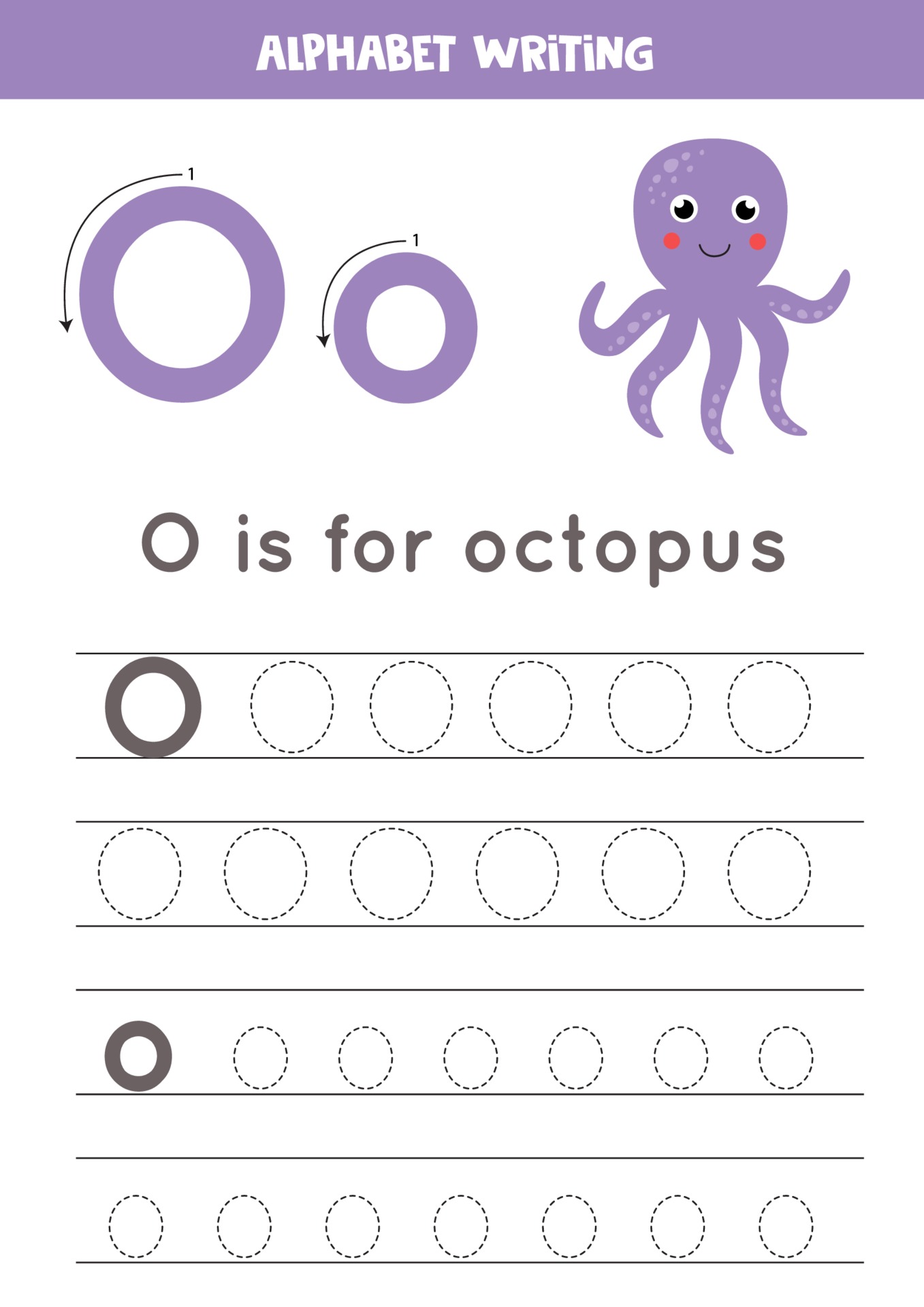 o is for octopus tracing english alphabet worksheet 2171353 vector art at vecteezy