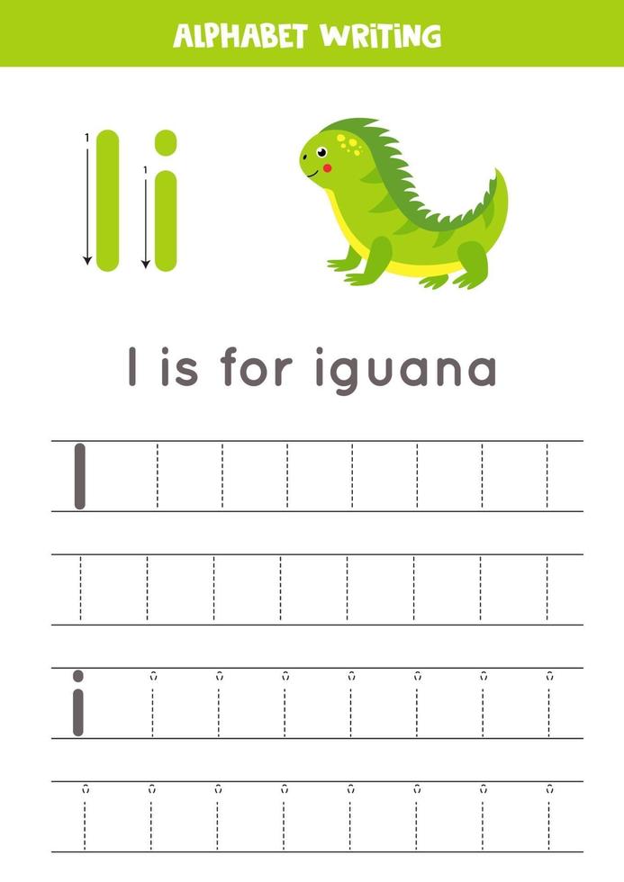Handwriting practice with alphabet letter. Tracing I. vector