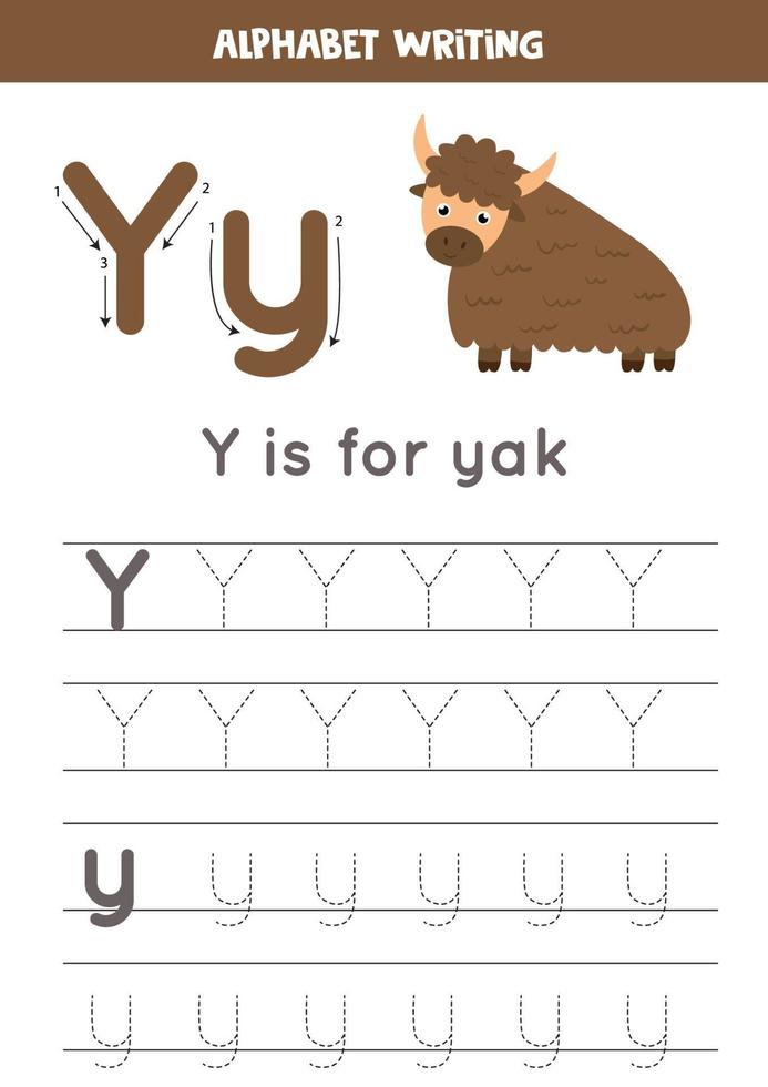 Tracing English alphabet. Letter Y is for yak. vector