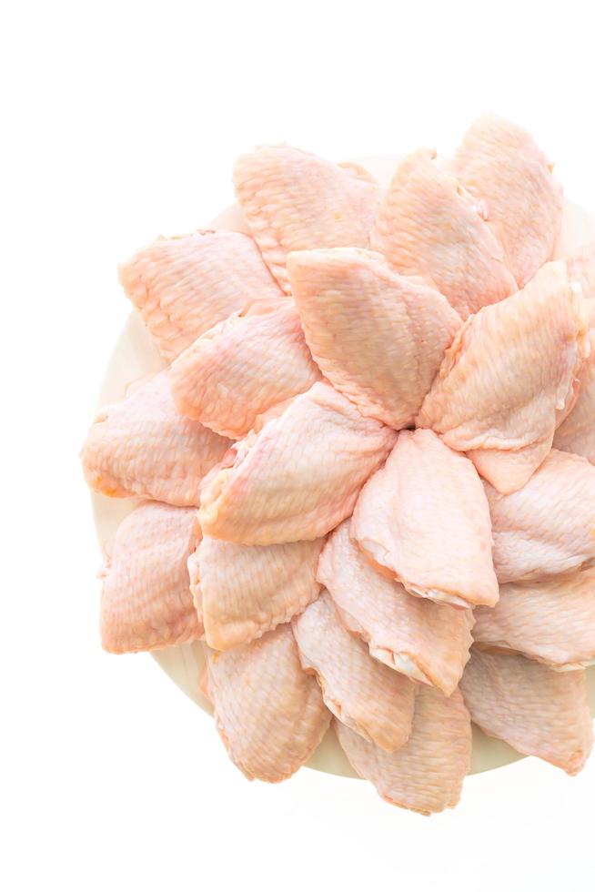 Raw chicken meat and wing in white plate photo