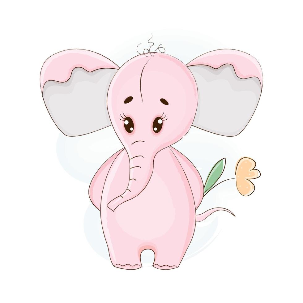 Cute pink elephant in cartoon style. vector