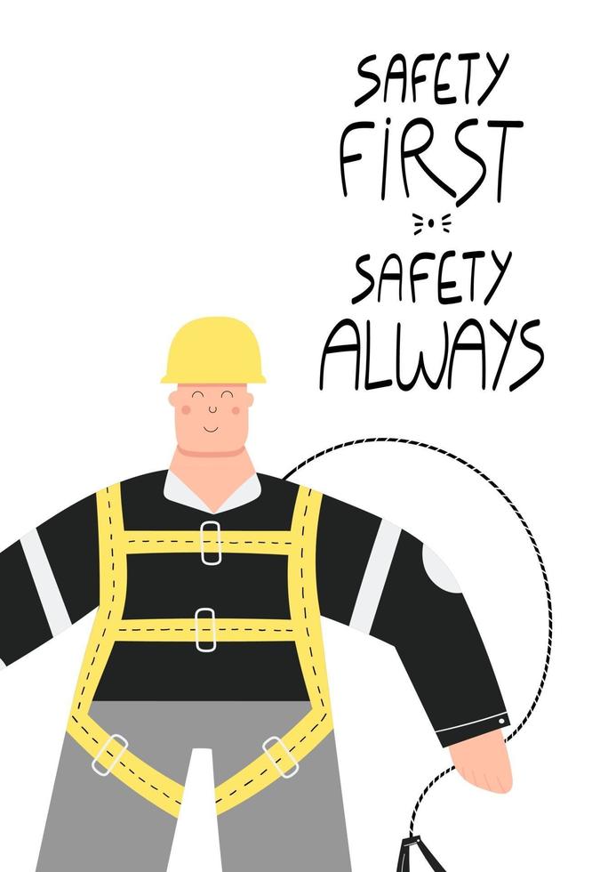 la seguridad primero la seguridad siempre cartel con trabajador industrial vector