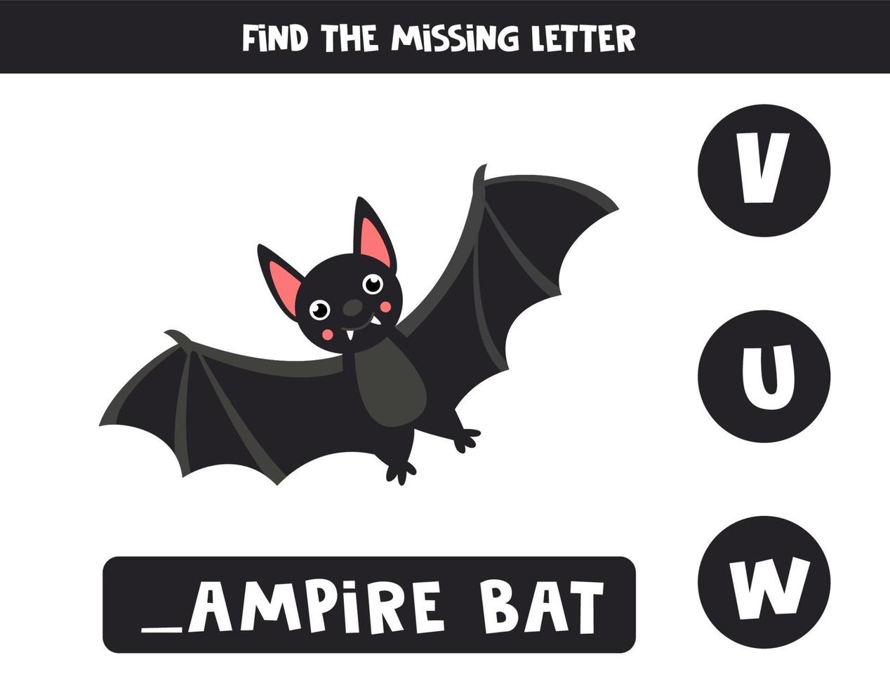 Encuentra la letra que falta con un murciélago vampiro de dibujos animados.  2171714 Vector en Vecteezy