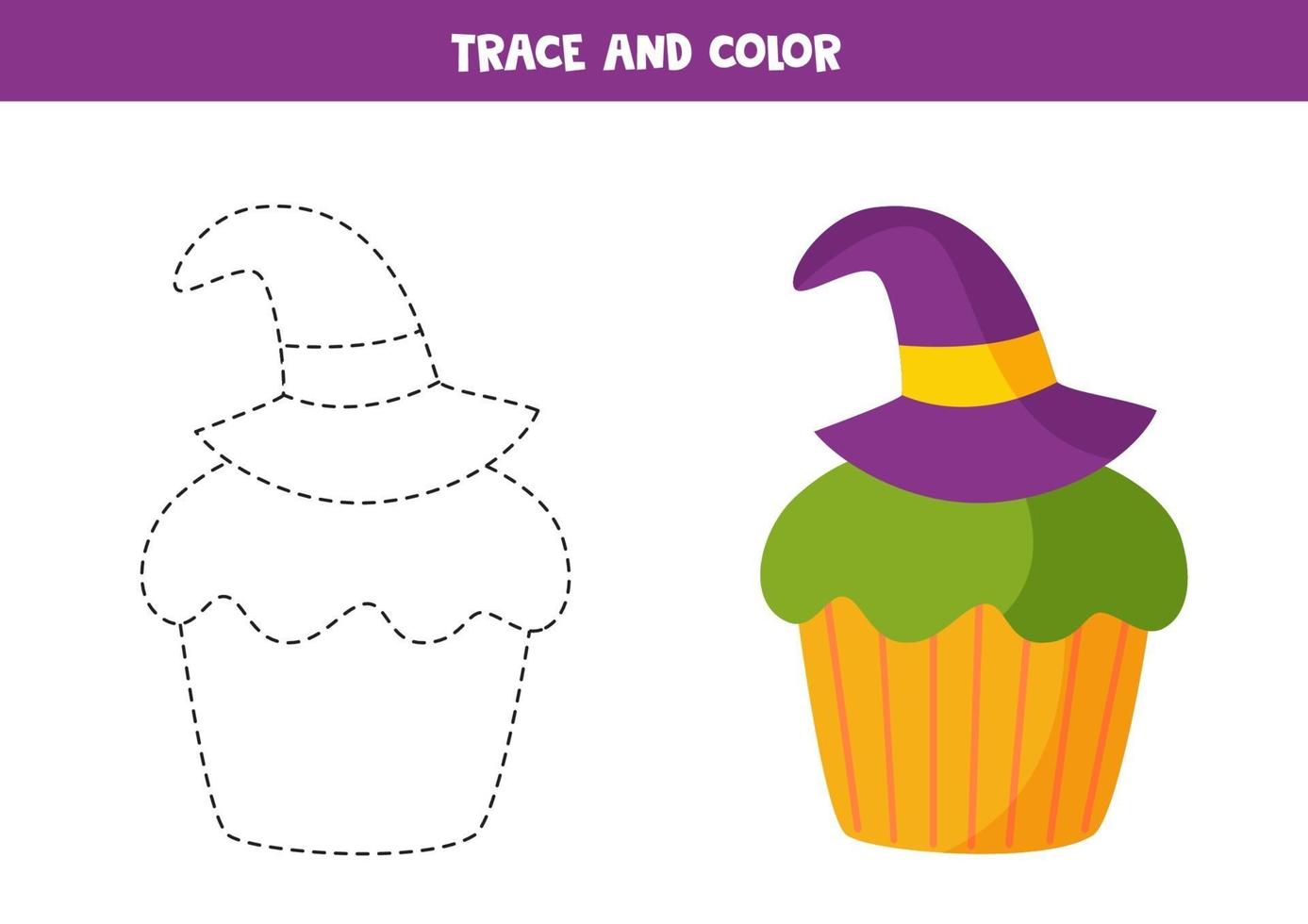 hoja de trabajo de rastreo con lindo cupcake de halloween. vector