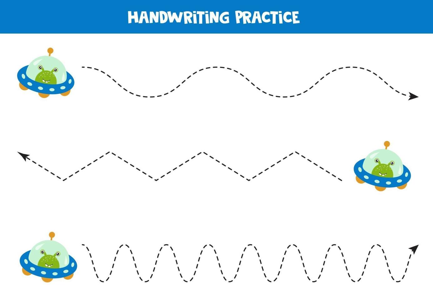 Tracing lines for preschool kids with cute alien and ufo. vector