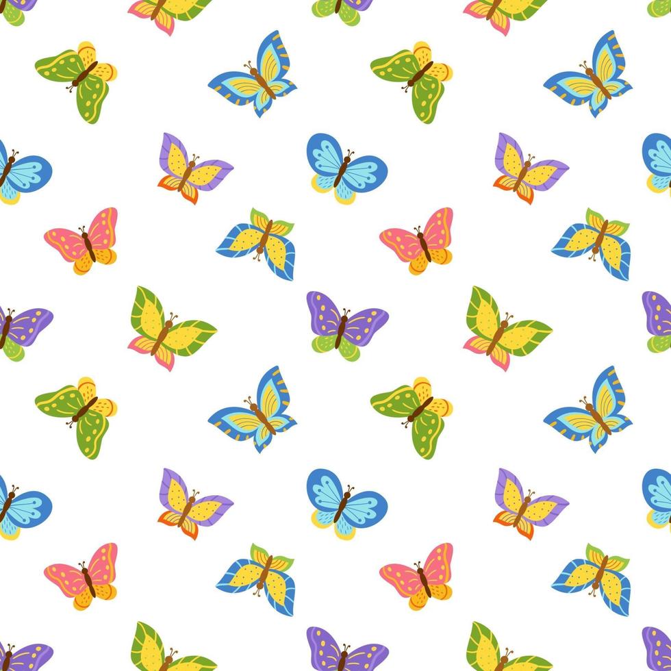 Seamless pattern with cute cartoon butterflies. vector