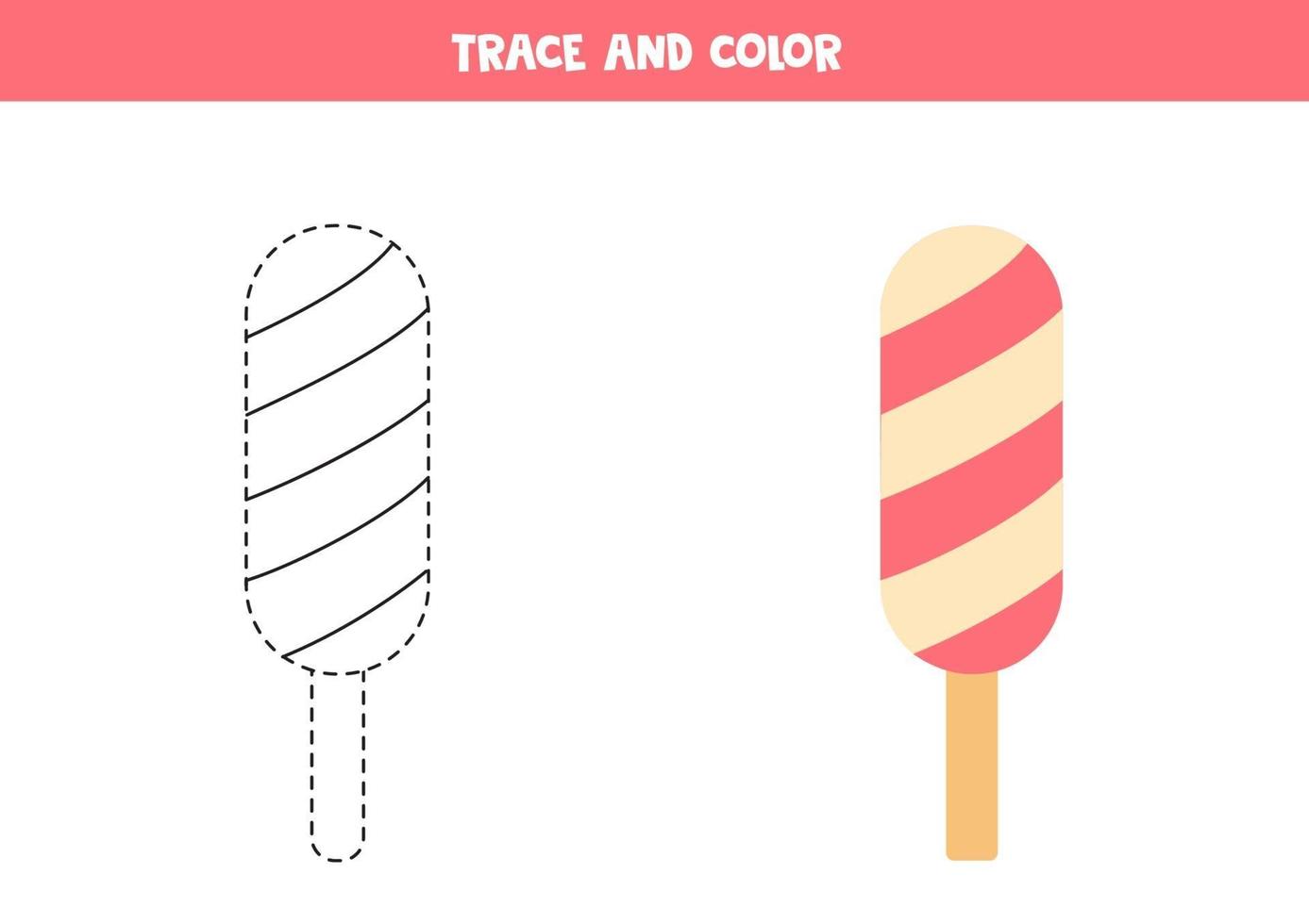 traza y color rosa helado. hoja de trabajo para niños. vector