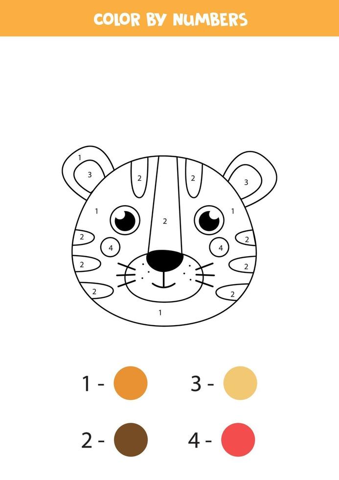 Color cute fox tiger by numbers. Worksheet for kids. vector