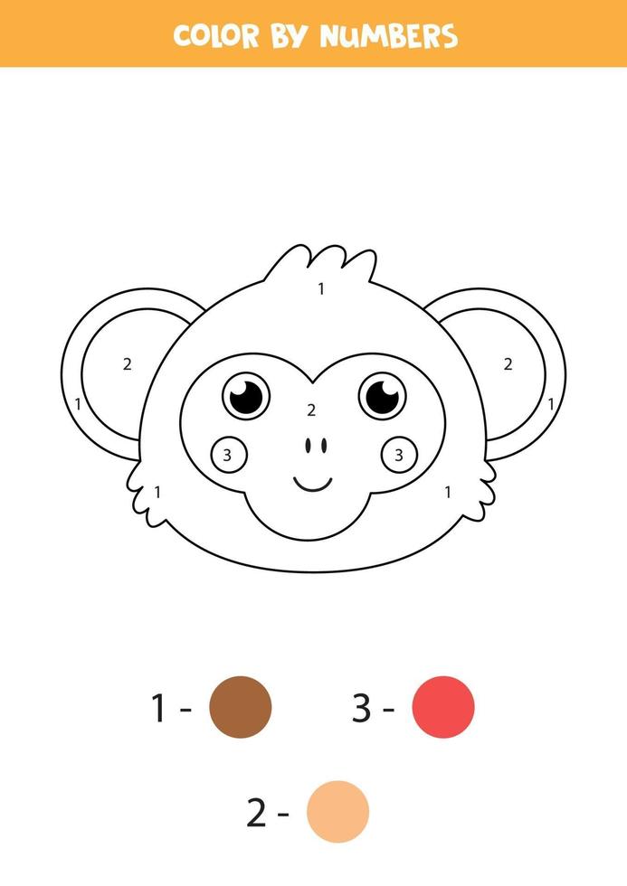 Color cute monkey face by numbers. Worksheet for kids. vector