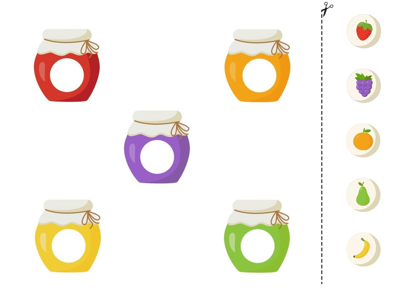 Cut and glue parts of cute colorful jam jars. vector