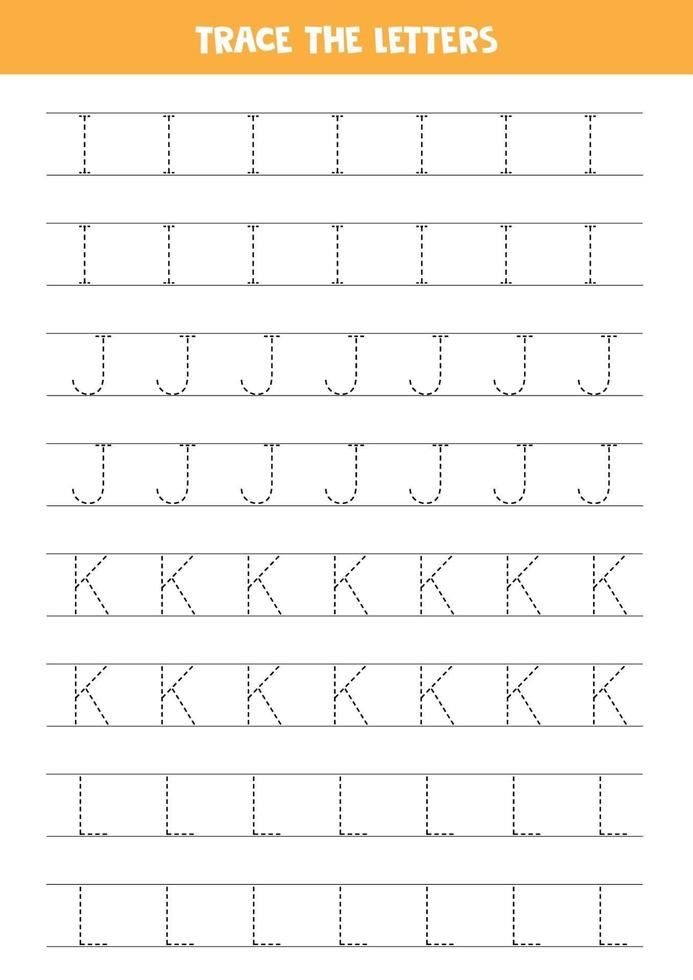 Tracing letters of English alphabet. Writing practice. vector