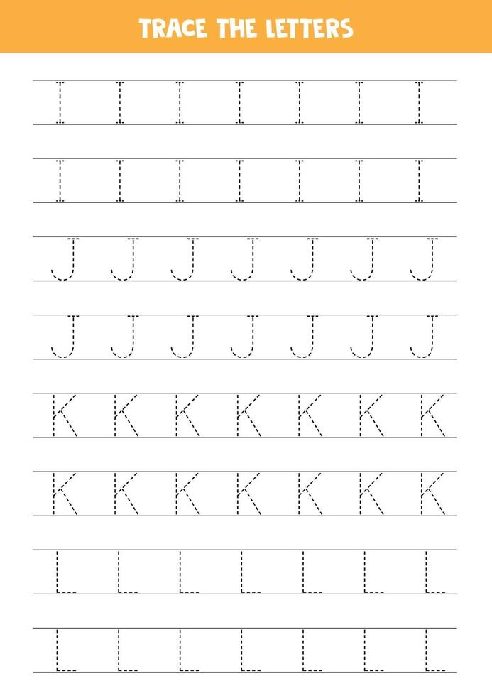 Tracing letters of English alphabet. Writing practice. vector