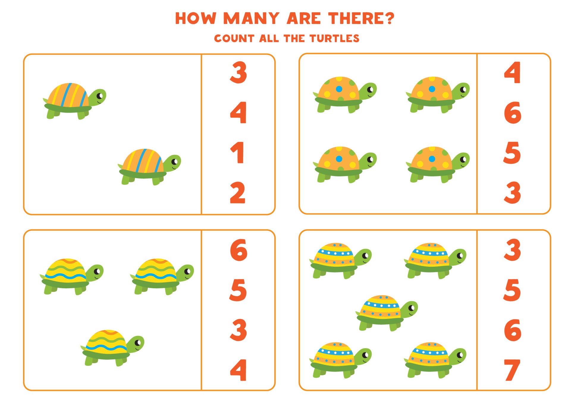counting game with cute turtles math worksheet 2171883 vector art at vecteezy