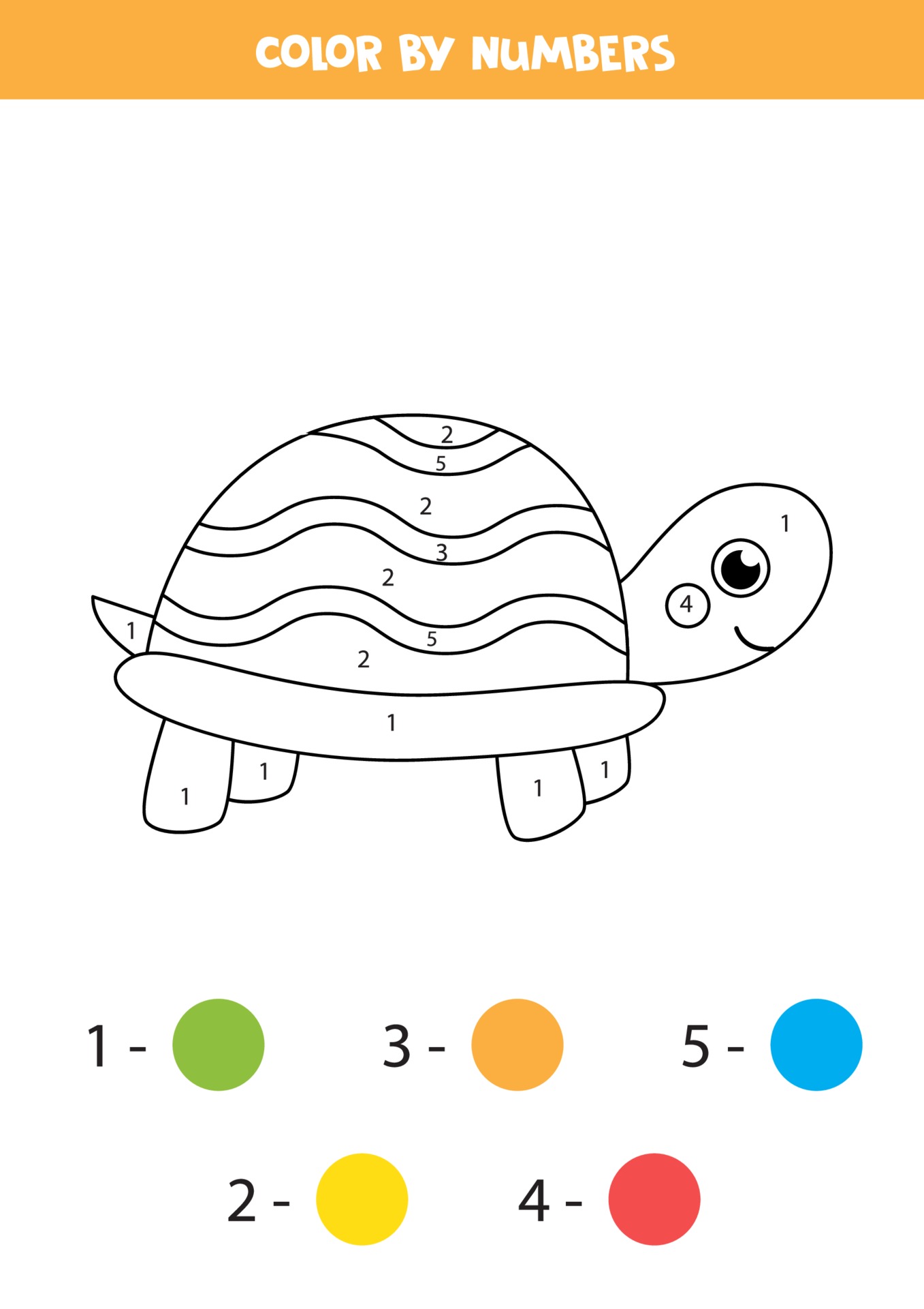 color cute turtle by numbers worksheet for kids 2171884 vector art at vecteezy