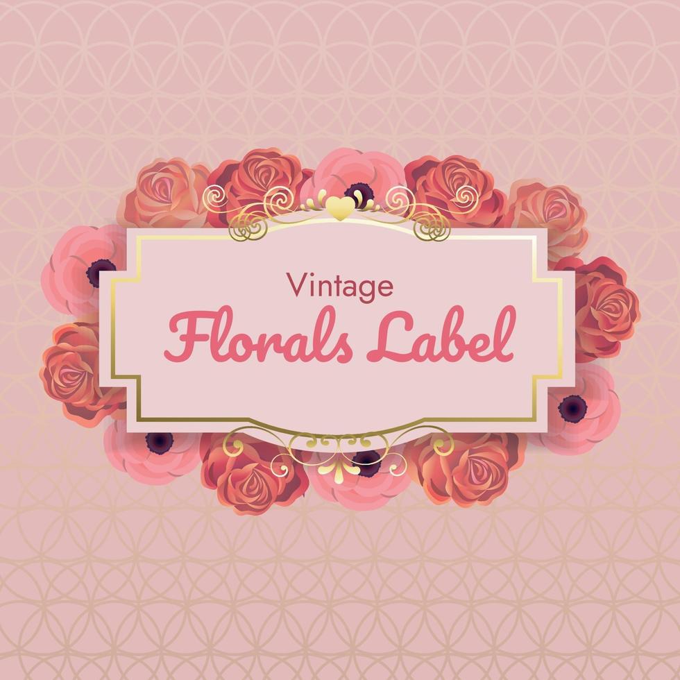 pink floral frame with gold details vector