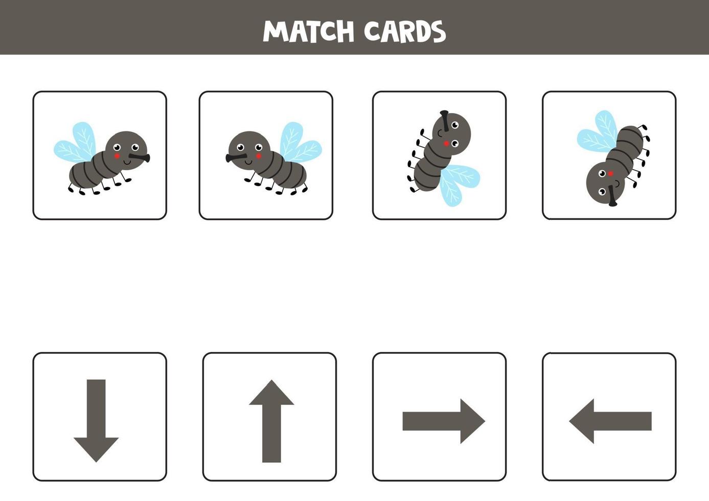 Left, right, up or down. Spatial orientation with cute fly. vector