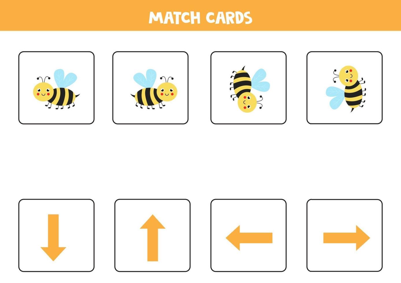 Left, right, up or down. Spatial orientation with cute bee. vector