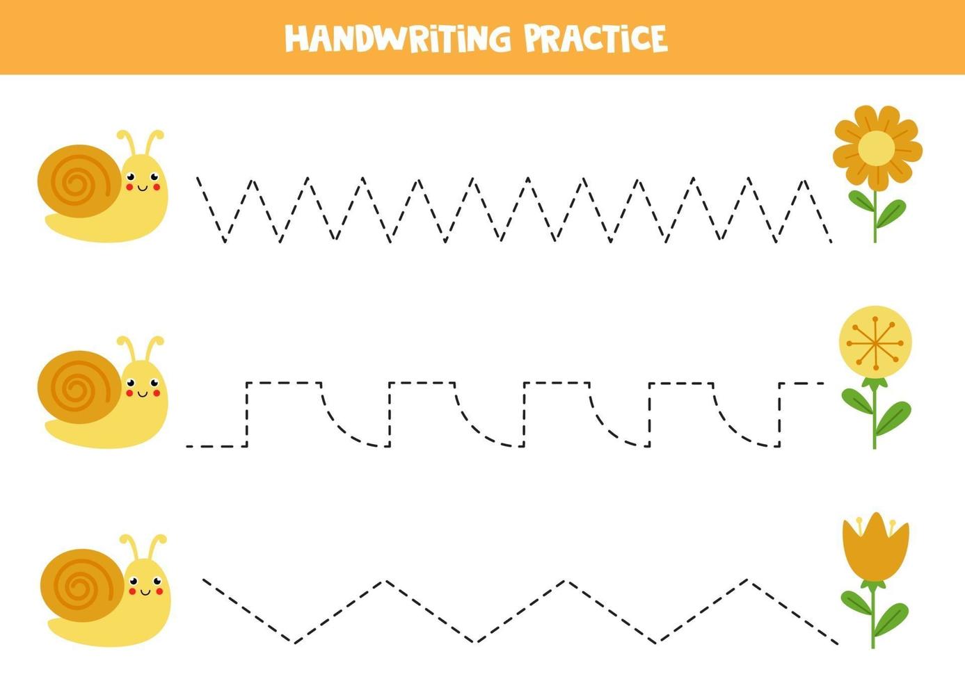 traza las líneas con lindos caracoles y flores. Practica de la escritura. vector