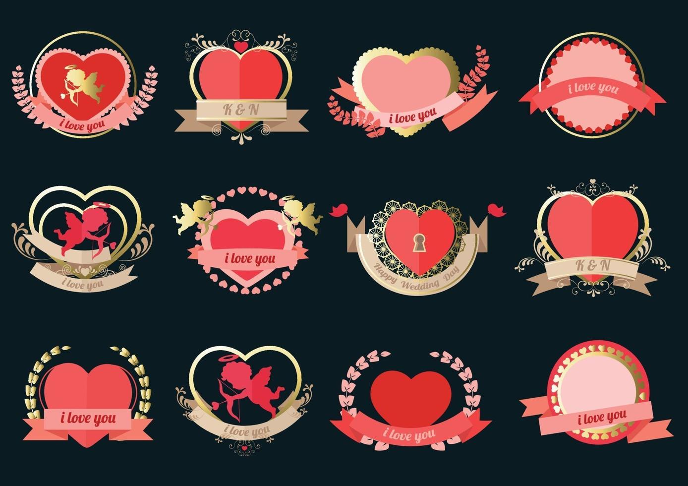 heart label set for wedding card or valentine's day vector