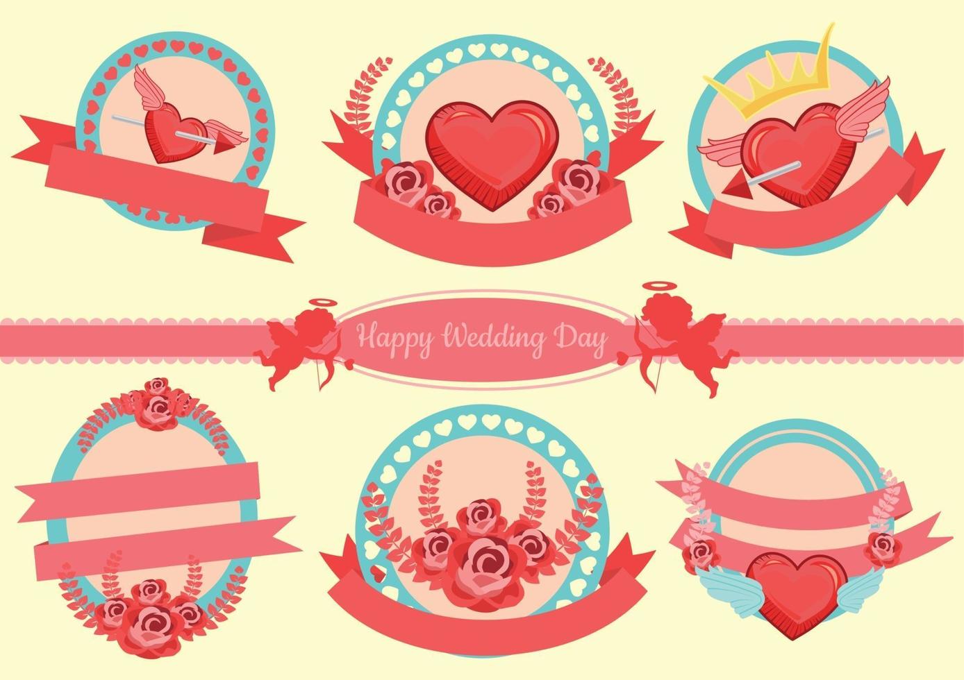 Conjunto de etiquetas de corazón para tarjetas de boda o el día de San Valentín. vector