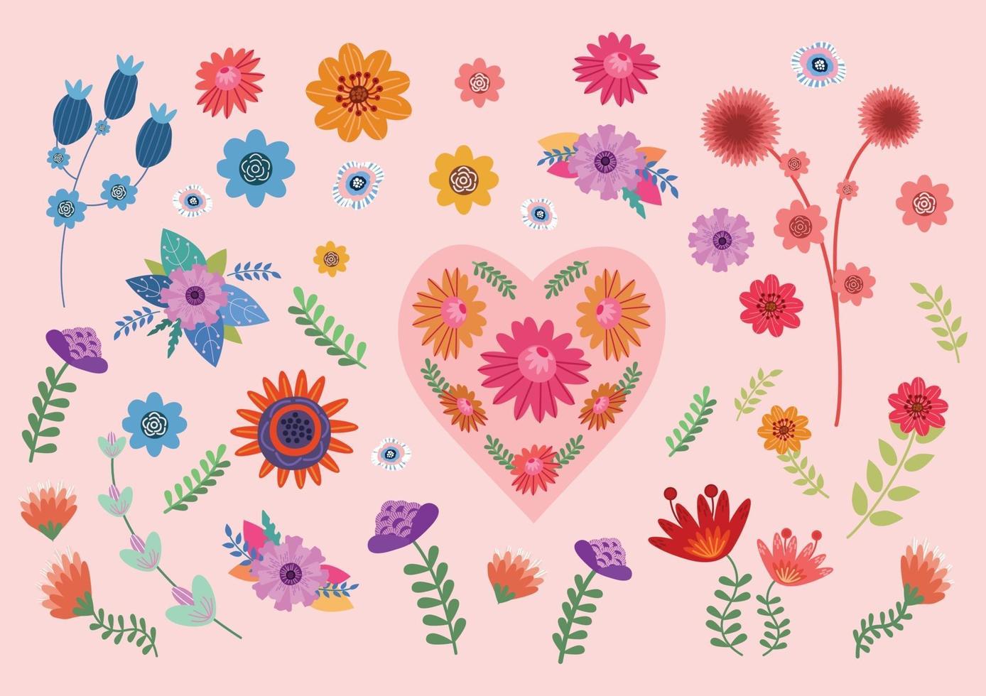 Beautiful flower set vector