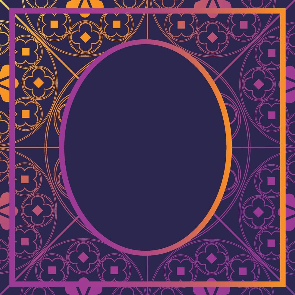 Floral Medieval Pattern Background Template Oval Glowing Purple vector