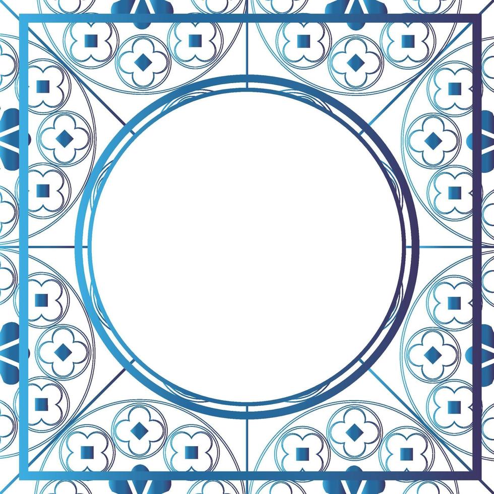 Floral Medieval Pattern Background Template Circle Metallic Blue vector