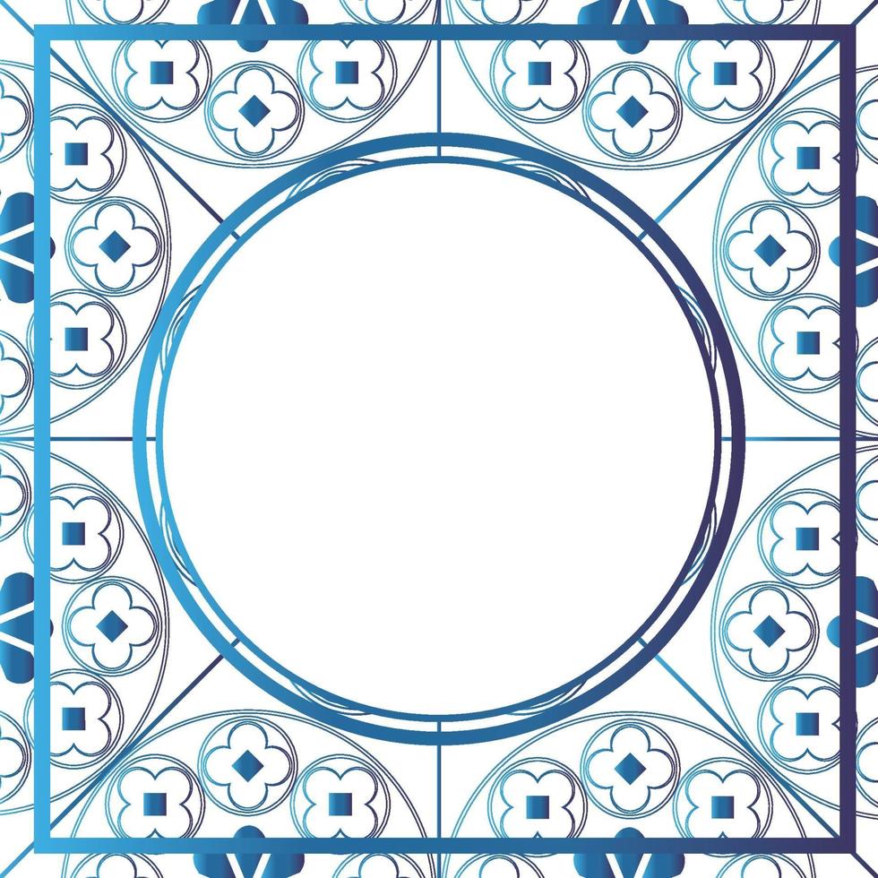 Floral Medieval Pattern Background Template Circle Metallic Blue vector