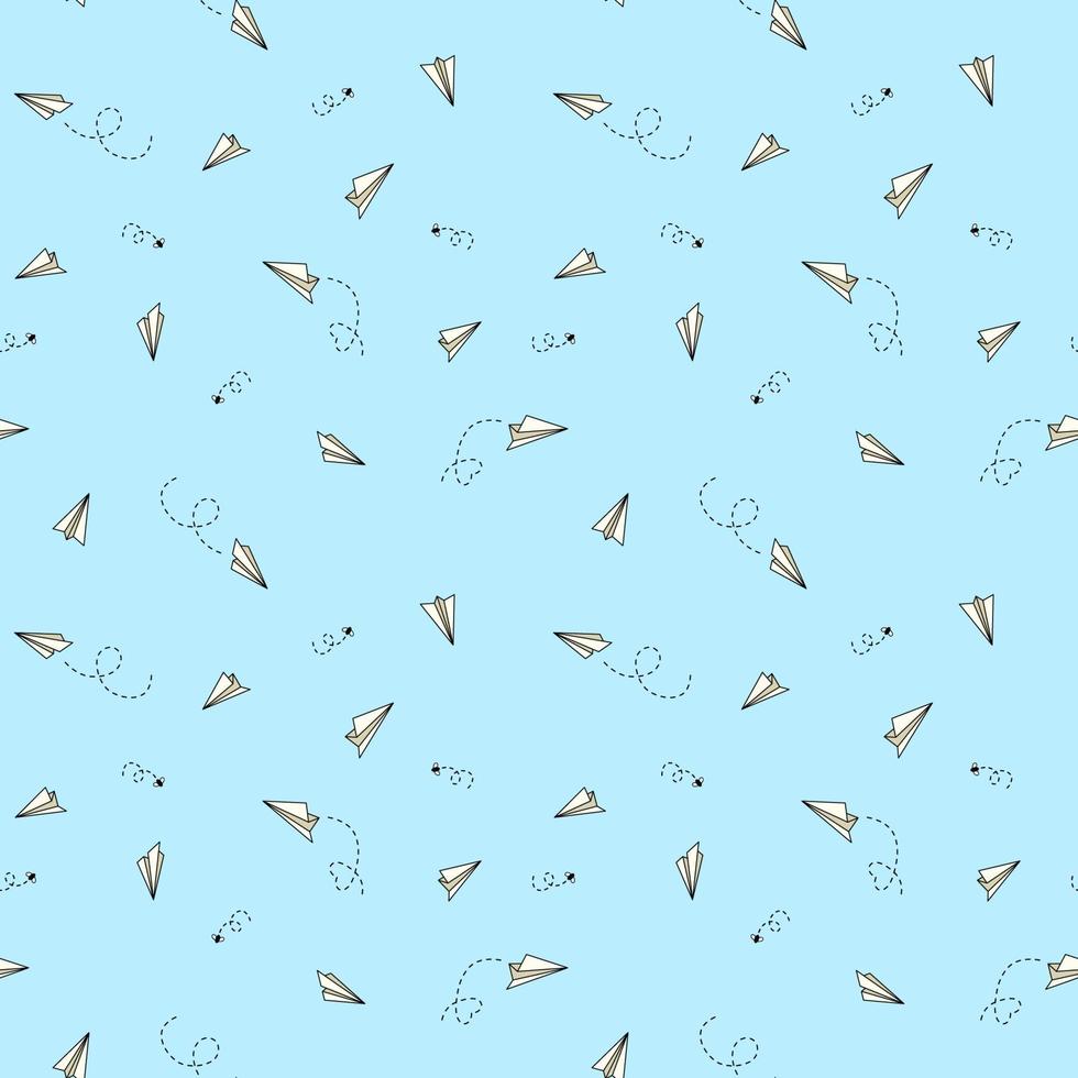 Seamless summer vector pattern with paper planes and flies, bright and simple design