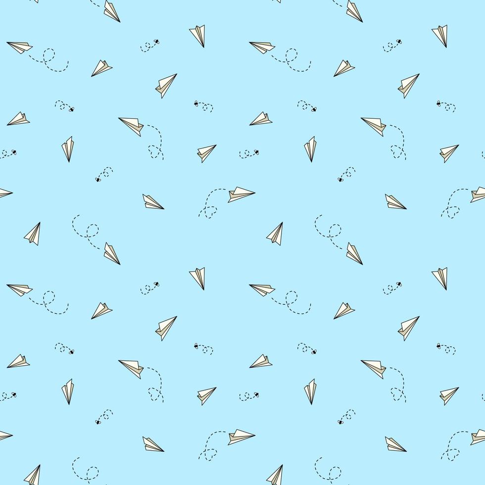 Seamless summer vector pattern with paper planes and flies, bright and simple design