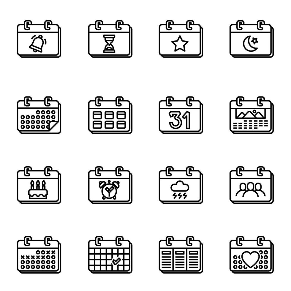 Calendar and date icons set on white background vector image.