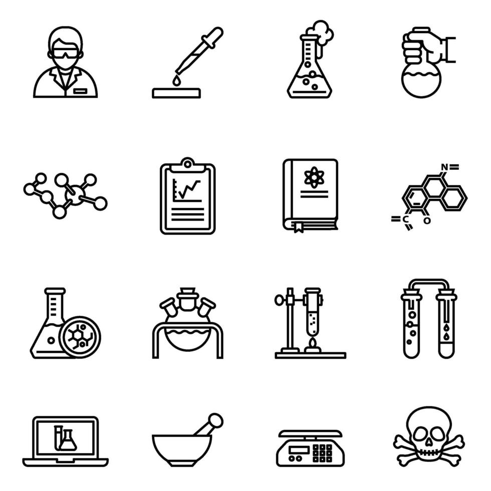 Química y laboratorio relacionados con el conjunto de iconos de imagen vectorial vector