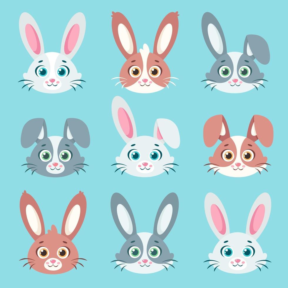 Cute bunnies collection. Vector illustration