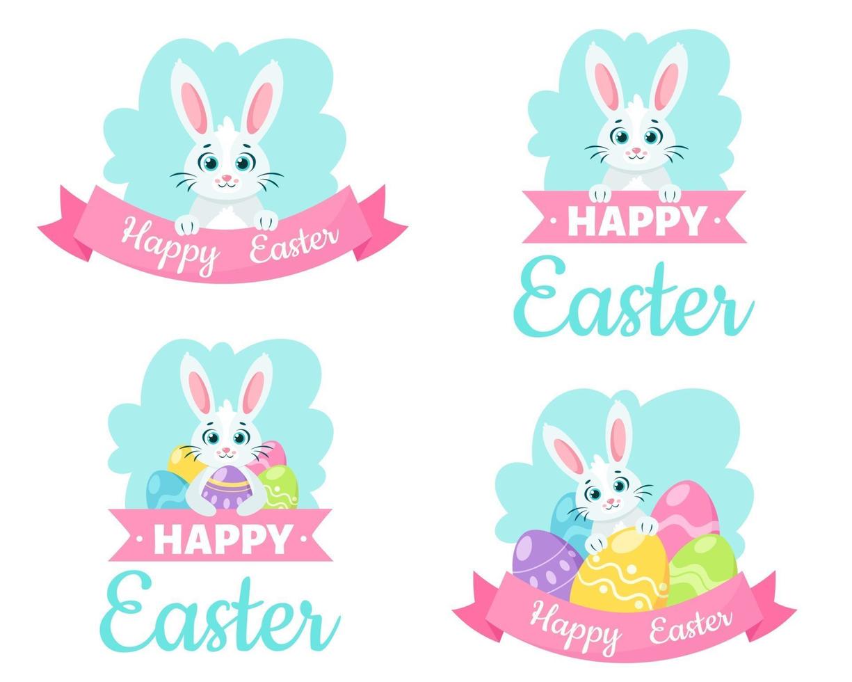 Happy Easter greeting cards. Easter eggs, bunny. Vector illustration